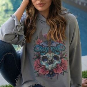 Butterfly Skull Fringed Hoodie